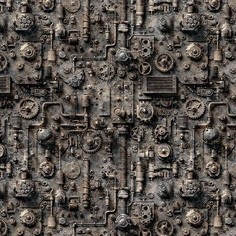 Steam & Steel - Train Mechanical - Charcoal - Yardage