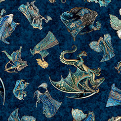 Folklore - Medieval Character Toss - Navy - Yardage