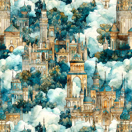 Folklore - Castles In Clouds - Light Brown / Teal - Yardage