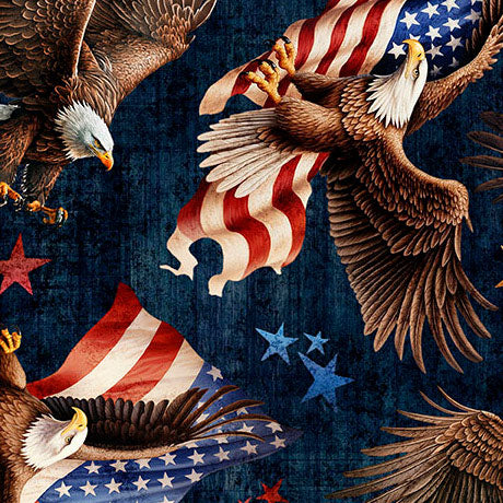 1776 - American Eagle & Flag Toss - DK Navy - Yardage