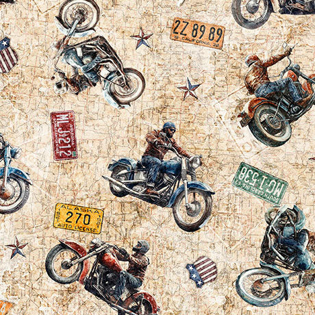 Stars, Stripes & Steel - Grunge Biker Toss - Tan- Yardage