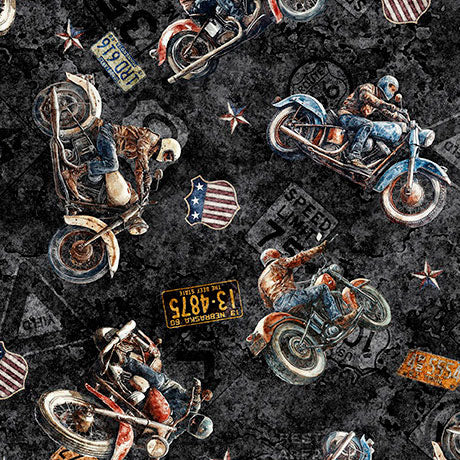 Stars, Stripes & Steel - Grunge Biker Toss - Black- Yardage