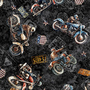 Stars, Stripes & Steel - Grunge Biker Toss - Black- Yardage