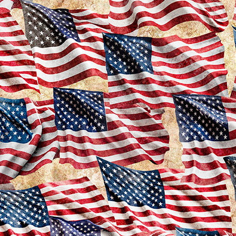 Stars, Stripes & Steel - Waving American Flag - Cream - Yardage