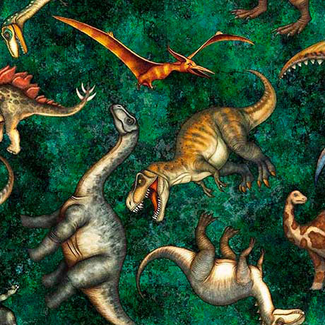 Savage Kingdom - Tossed Dinosaurs - Multi - Yardage