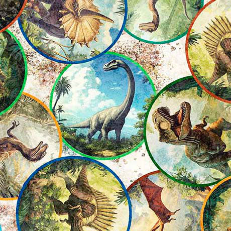 Savage Kingdom - Dinosaur Medallions - Multi - Yardage