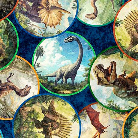 Savage Kingdom - Dinosaur Medallions - Multi - Yardage