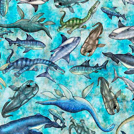 Savage Kingdom - Underwater Dinos - Multi - Yardage