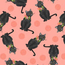 Curious Kittycats - Tossed Black Cats - Salmon - Yardage