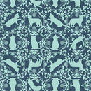 Curious Kittycats - Cat Silhouettes - Dark Blue - Yardage