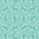 Curious Kittycats - Cat Silhouettes - Aqua - Yardage