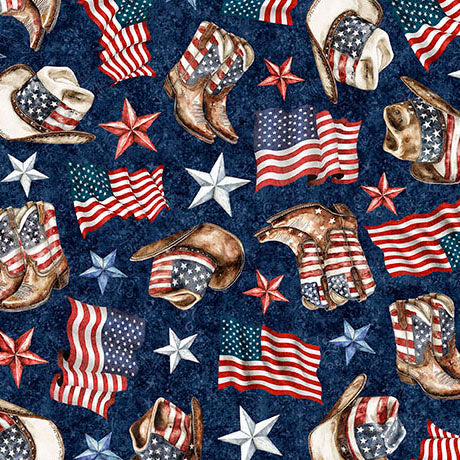 American Country - American Cowboy - Navy - Yardage