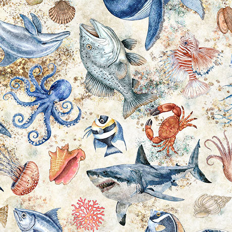 Nauticus - Sea Creatures - Cream - Yardage