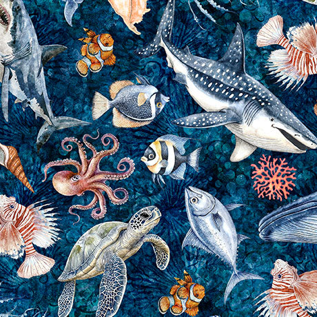 Nauticus - Sea Creatures - Dark Navy - Yardage