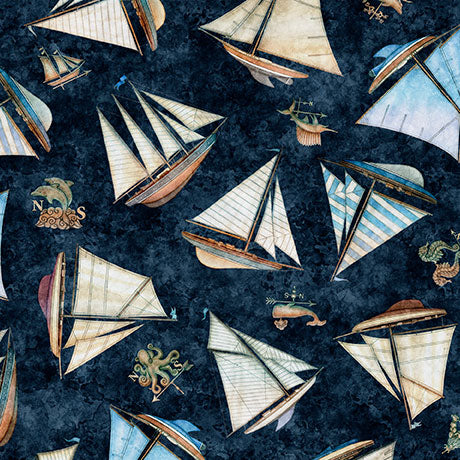 Nauticus - Ships Toss- Dark Navy - Yardage
