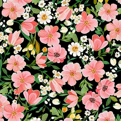 Flora & the Fox - Floral - Black - Yardage
