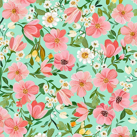 Flora & the Fox - Floral - Light Turquoise - Yardage