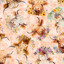 Udderly Adorable - Highland Cow With Floral - Salmon - Yardage