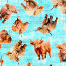 Udderly Adorable - Baby Cow Toss - Turquoise - Yardage
