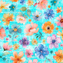 Udderly Adorable - Flower Toss - Turquoise - Yardage