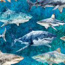 Into the Deep - Sharks - Turquoise - Yardage