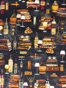 Bookworm - Wine & Books - Black - Yardage