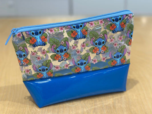 Clear Vinyl Bag #337 - Stitch & Tropical Flowers with Blue Base