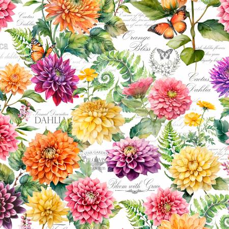 Dahlia Botanica -  Large Floral - Multi - Yardage