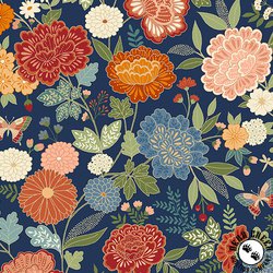Makower Luxe Large Flora Navy Fabric