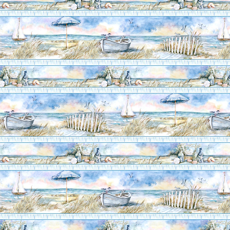 Coastal Sanctuary Scenic Repeating Border Stripe Fabric