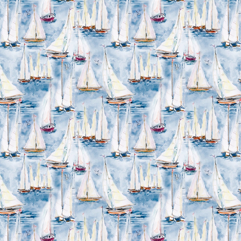 Coastal Sanctuary Boats All Over Blue Fabric