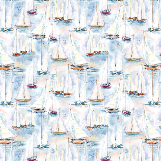 Coastal Sanctuary Boats All Over White Fabric