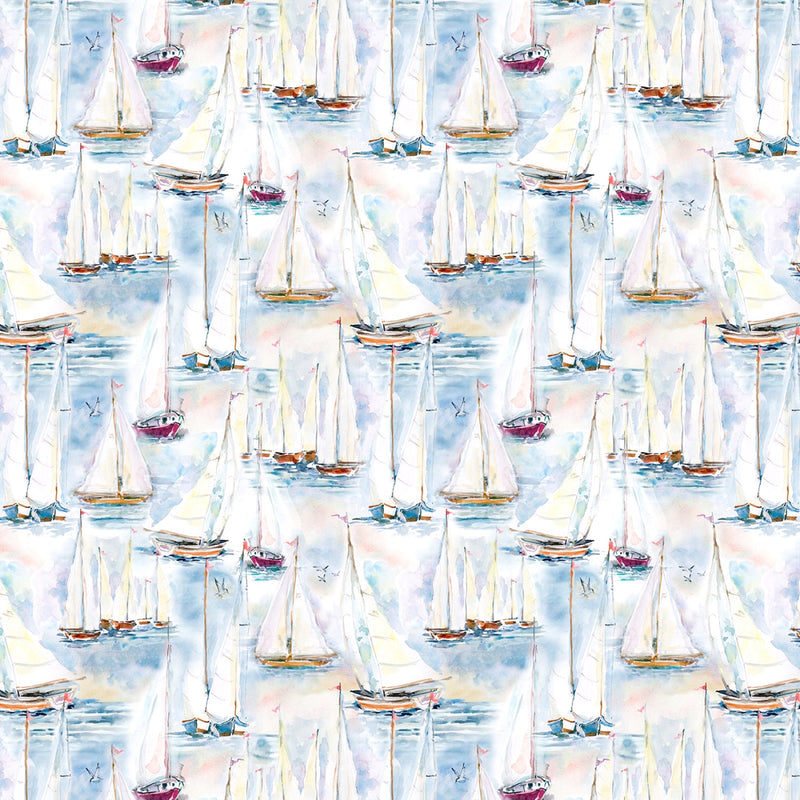 Coastal Sanctuary Boats All Over White Fabric