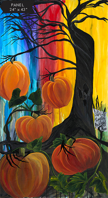 Carving Pumpkins Scenic Multi Color Panel 24" x 43"