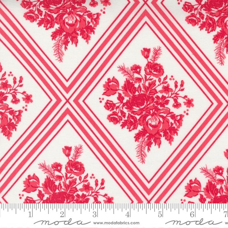 Merry Little Christmas Red Floral Lattice Fabric