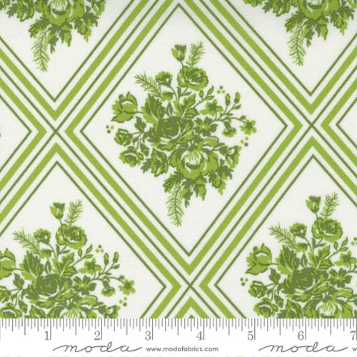 Merry Little Christmas Green Floral Lattice Fabric