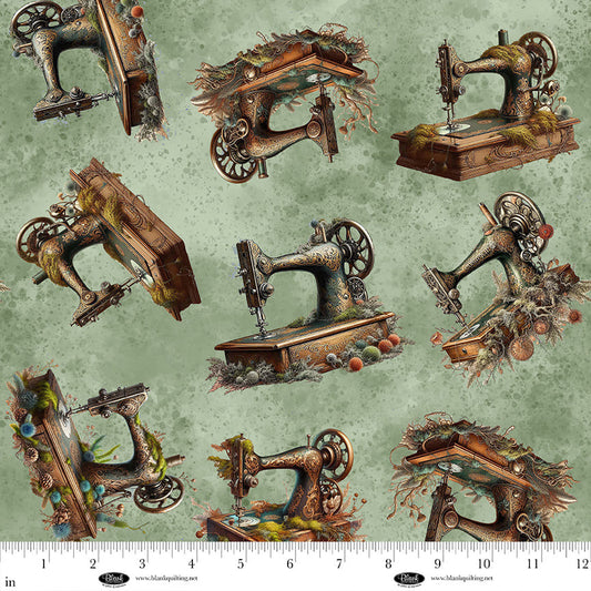 Forget Me Not - Sewing Machines - Sage - Yardage