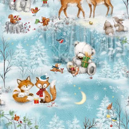 Woodland Gifts Blue Scenic All Over Yardage