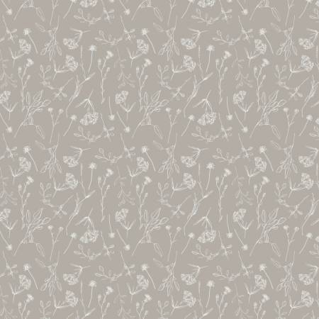 Morning Lilac Grey Pressed Floral Fabric