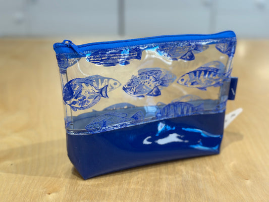 Clear Vinyl Bag #524 - Coastal Fish with Royal Blue Base