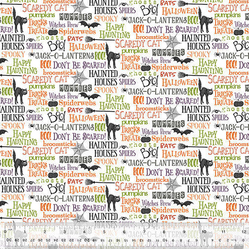 Scaredy Cats White A Purr-fect Halloween Fabric