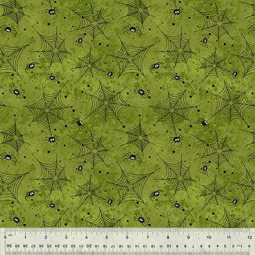 Scaredy Cats Green Web of Spiders Fabric