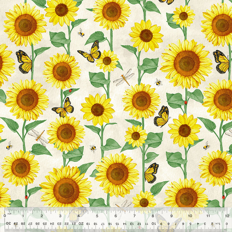 Sunshine Daydream Sunflower Field Ivory Fabric