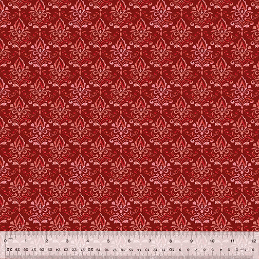 Holiday Greetings Damask Red Fabric