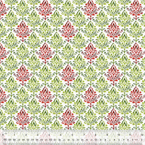 Holiday Greetings Damask White Fabric