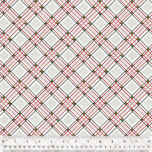 Holiday Greetings Festive Plaid White Fabric