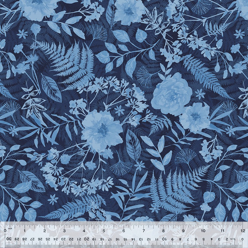 Botanical Blues Navy Flower Press Fabric