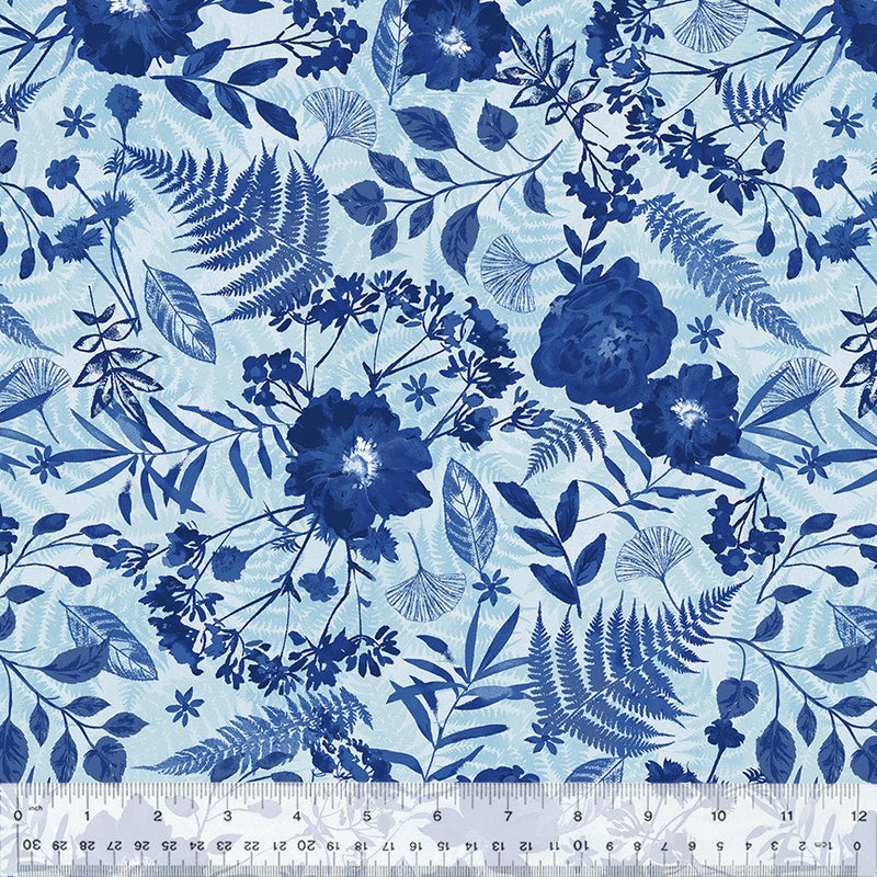 Botanical Blues Multi Flower Press Fabric