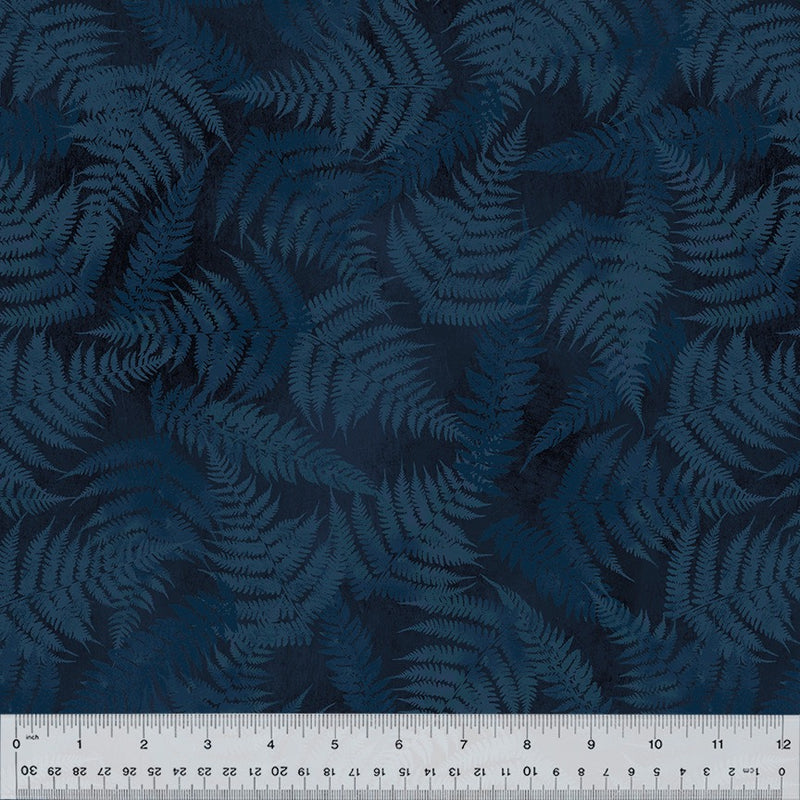 Botanical Blues Ink Fern Leaves Fabric