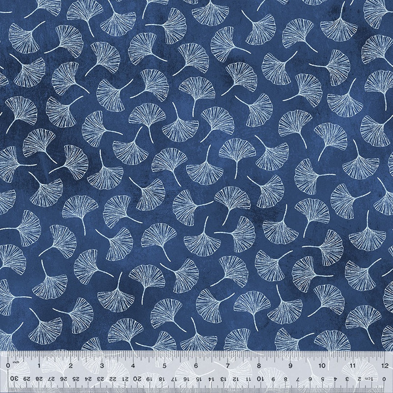 Botanical Blues Blue Gingko Leaves Fabric